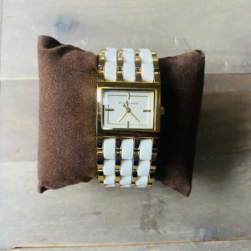 Michael Kors Gold and White Square Watch MK4196